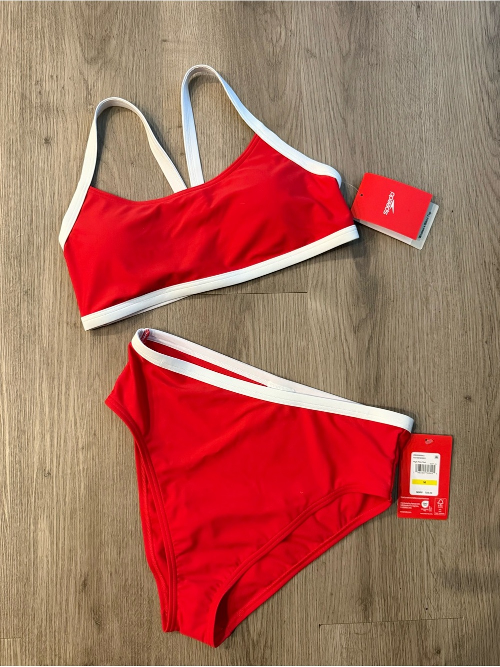 Speedo Red Bikini High-waisted with White Trim